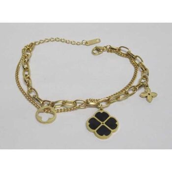 bijoux double chaine trefle noire et accessoires en acier