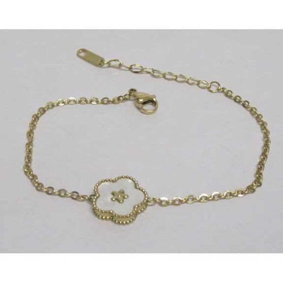 bracelet acier doré maille fine trefle nacre