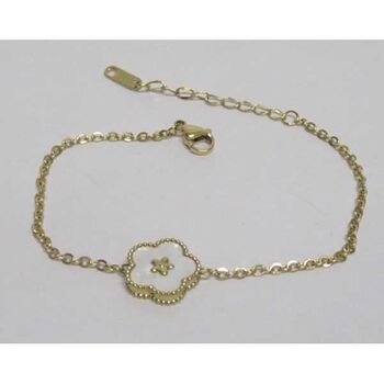 bracelet acier doré maille fine trefle nacre