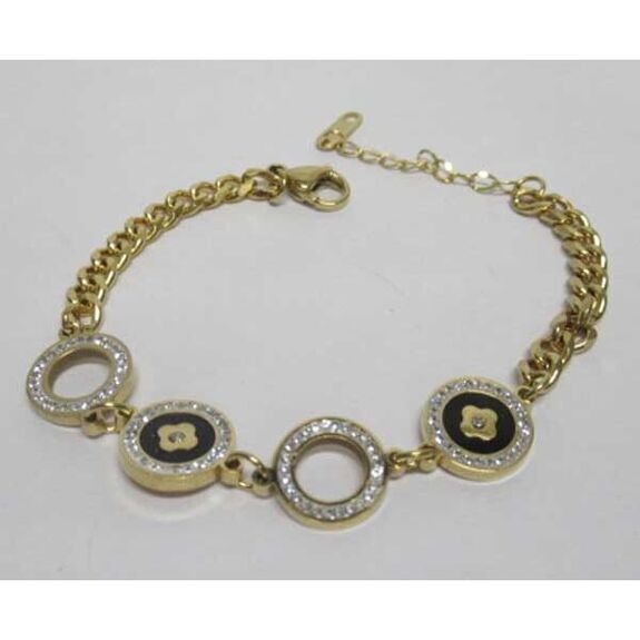 bracelet cercle strass et ronds email en noir en acier inoxydable