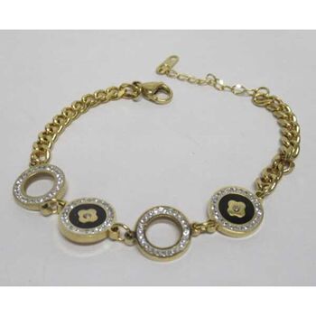 bracelet cercle strass et ronds email en noir en acier inoxydable