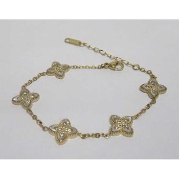 bracelet bijoux rangées 5 fleurs en acier doré