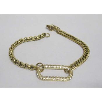 bijoux bracelet 2 maille differentes strass en acier dore inoxydable