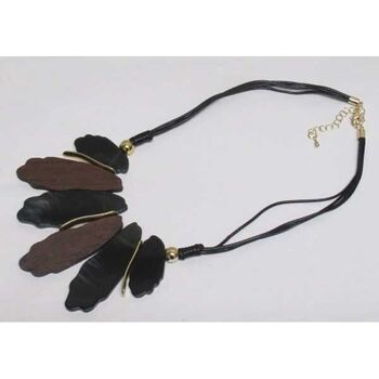 Jewelry necklace black cord resin wood