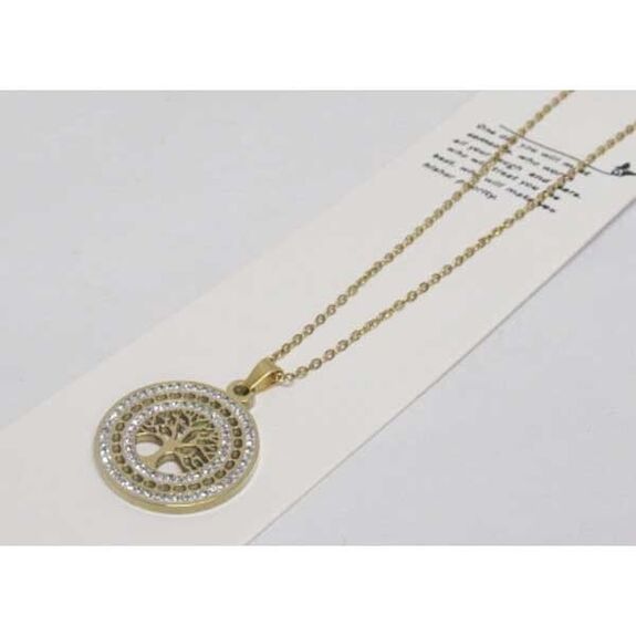 collier arbre de vie double cercle strass en acier