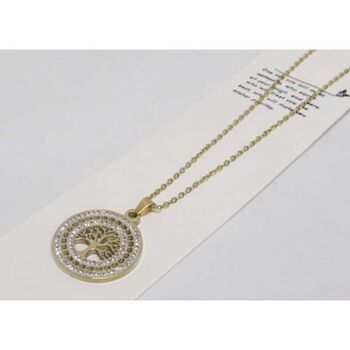 collier arbre de vie double cercle strass en acier