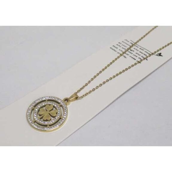 jewelry necklace clover steel surrounds rhinestone circles