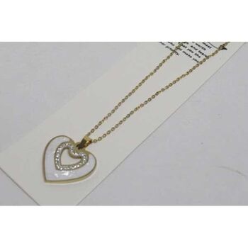 jewelry heart necklace mother-of-pearl rhinestone steel