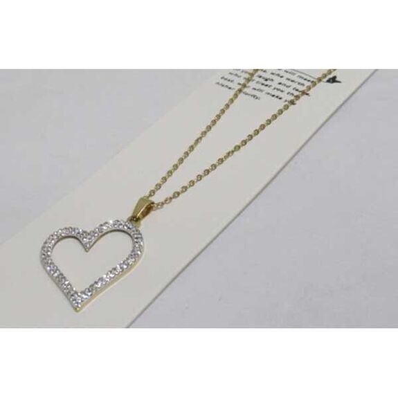 jewelry necklace heart in steel bias surrounds rhinestones