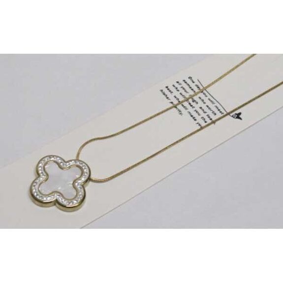 mother-of-pearl clover pendant jewelry with rhinestones and gold-plated steel