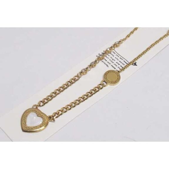 bijoux collier long coeur nacre en acier doré