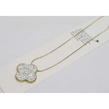 collier doré en acier avec médaille trèfle strass