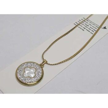 white clover mother-of-pearl medallion necklace in steel