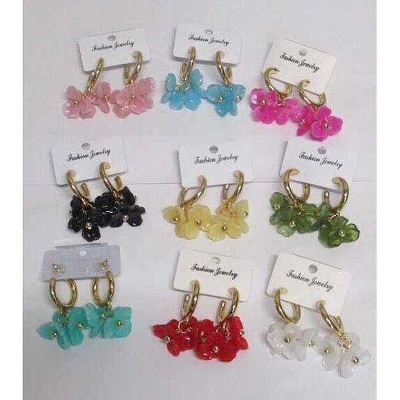 boucles d'oreilles fleur pendantes couleur