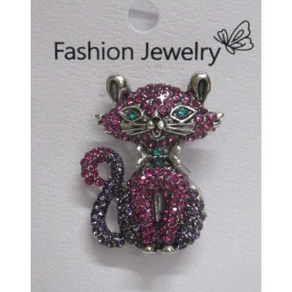 cute rhinestone cat brooch