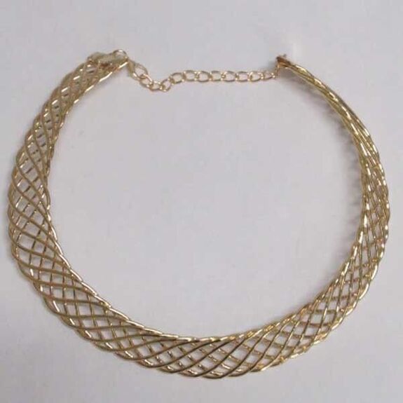 Collier bijoux cerceau tresse metal doré