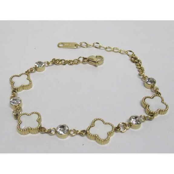bijoux bracelet trèfle nacre et cristal en acier