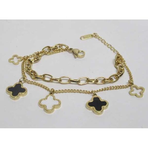 double chain clover bracelet in gold-plated stainless steel