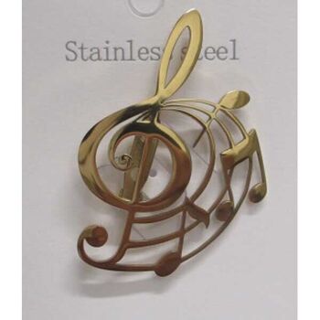 bijoux broche clé sol acier dore