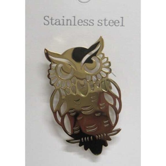 Gold-plated steel owl brooch jewelry