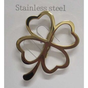 bijoux broche trefle porte bonheur acier inoxydable