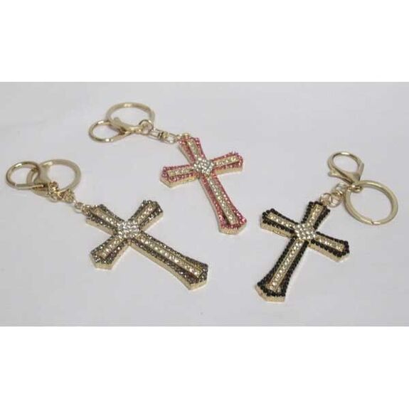 Rhinestone cross pendant keychain jewelry in various colors
