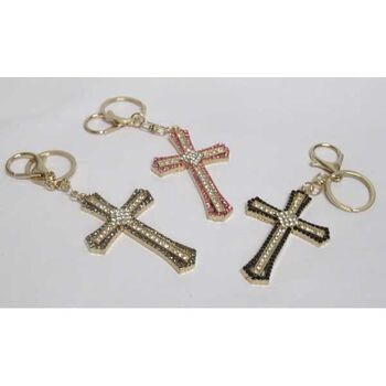 bijoux porte clé pendentif croix strass couleur