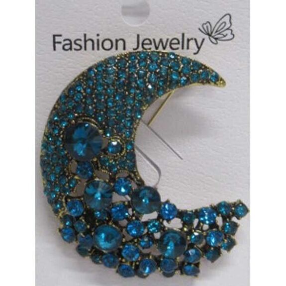 bijoux broche croissant lune cristal bleu