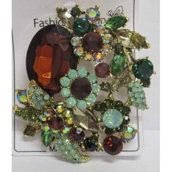 broche bijoux cristal marron vert superpose
