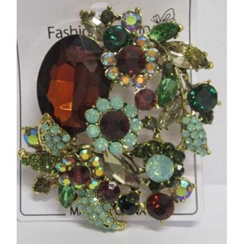 broche bijoux cristal marron vert superpose
