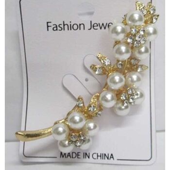 broche bijoux branche dorée avec perle