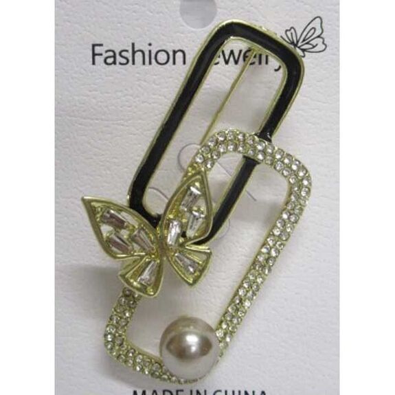 Pin s rhinestone pearl butterfly brooch