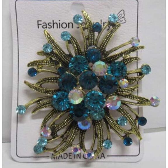 bijoux broche pieuvre strass bleu