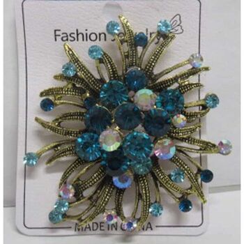 bijoux broche pieuvre strass bleu