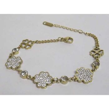 gold-plated steel clover and rhinestone chain bracelet
