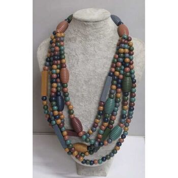 chaîne multi rangs boules bois bohème