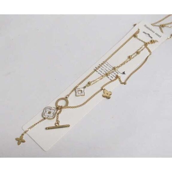 double chain steel jewelry with mother-of-pearl clovers