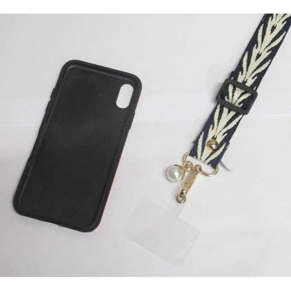 Collier smartphone bande noire tissu feuille