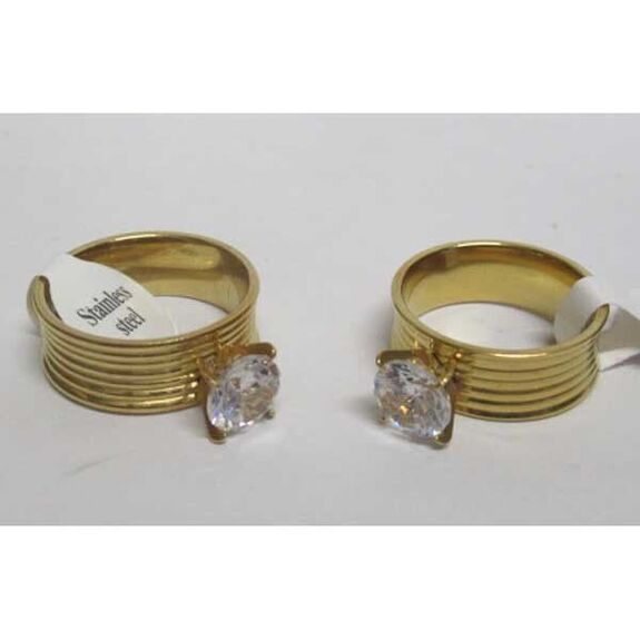 bijoux bague large solitaire acier dore