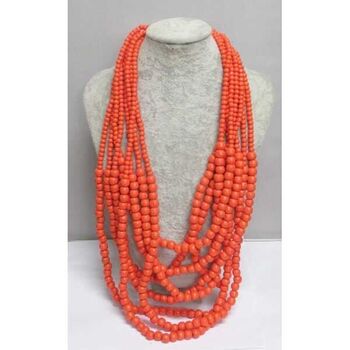 Bijoux long collier perle bois orange