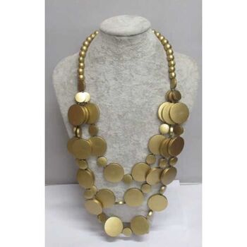 Bijoux collier triple rangees ronds bois doré