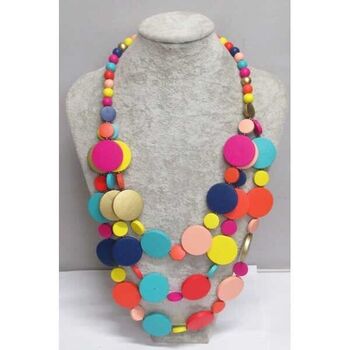 Bijoux collier trois rangs bois de toutes couleurs