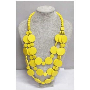 Bijoux collier bois jaune triple rang
