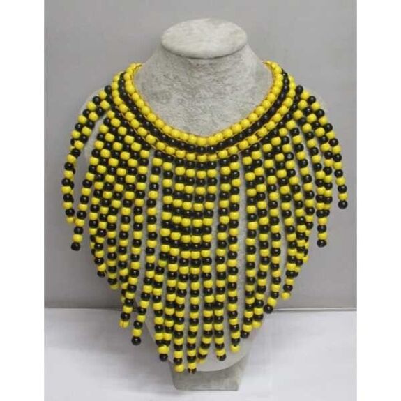 Bijoux perles bois jaune et noir