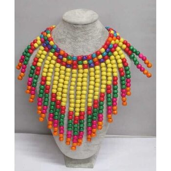 bijoux collier imposant en bois de toutes les couleurs