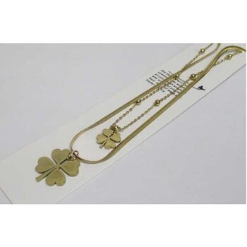 bijoux collier double chaine petite et grande trefle acier