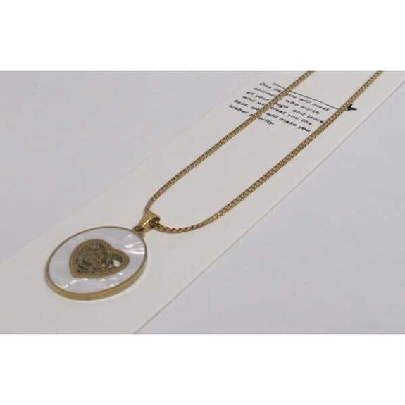 collier fine chaine longue pendentif nacre fleur en acier