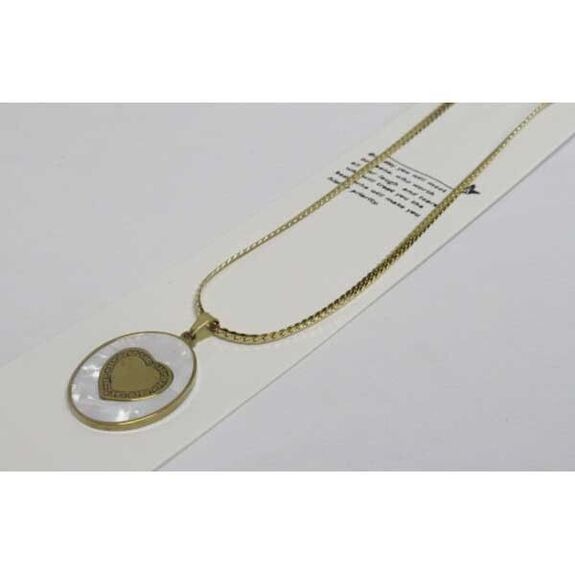 fine chaine longue pendentif nacre coeur en acier