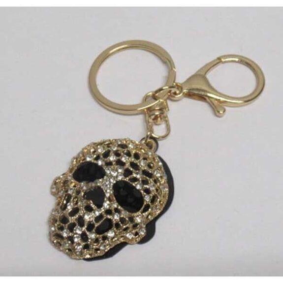 gold rhinestone skull keychain jewelry