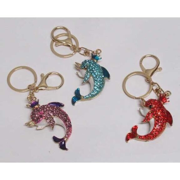 Dolphin crown rhinestone keychain jewelry